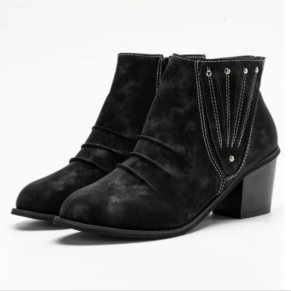 ROCKOMI WOMENS ANKLE  COMFORT CHUNKY HEEL ANKLE with ZIPPER BOOTIE - Picture 1 of 14